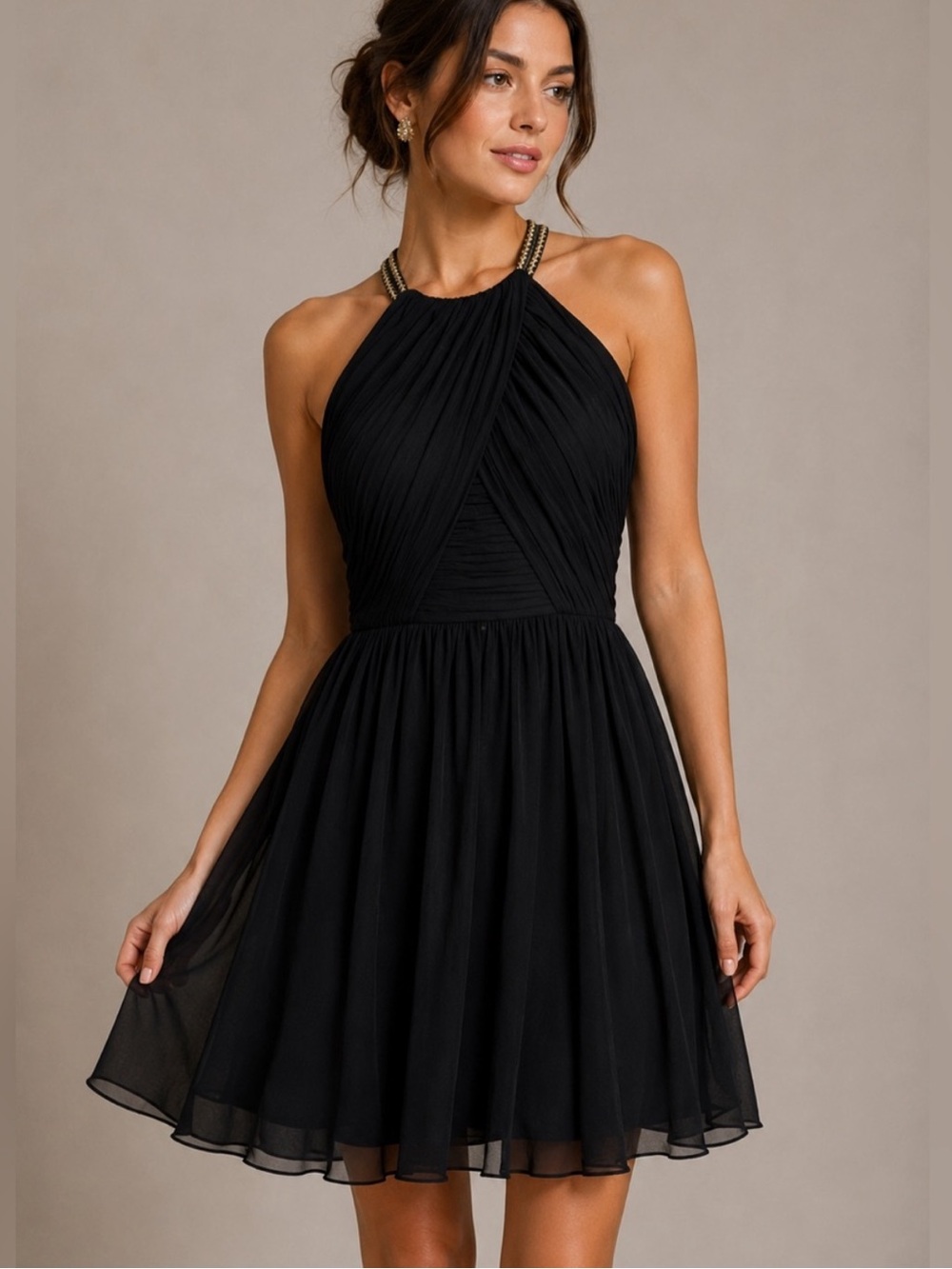Shoshanna Midnight silk cocktail black dress NWT size 2 metallic gold designer